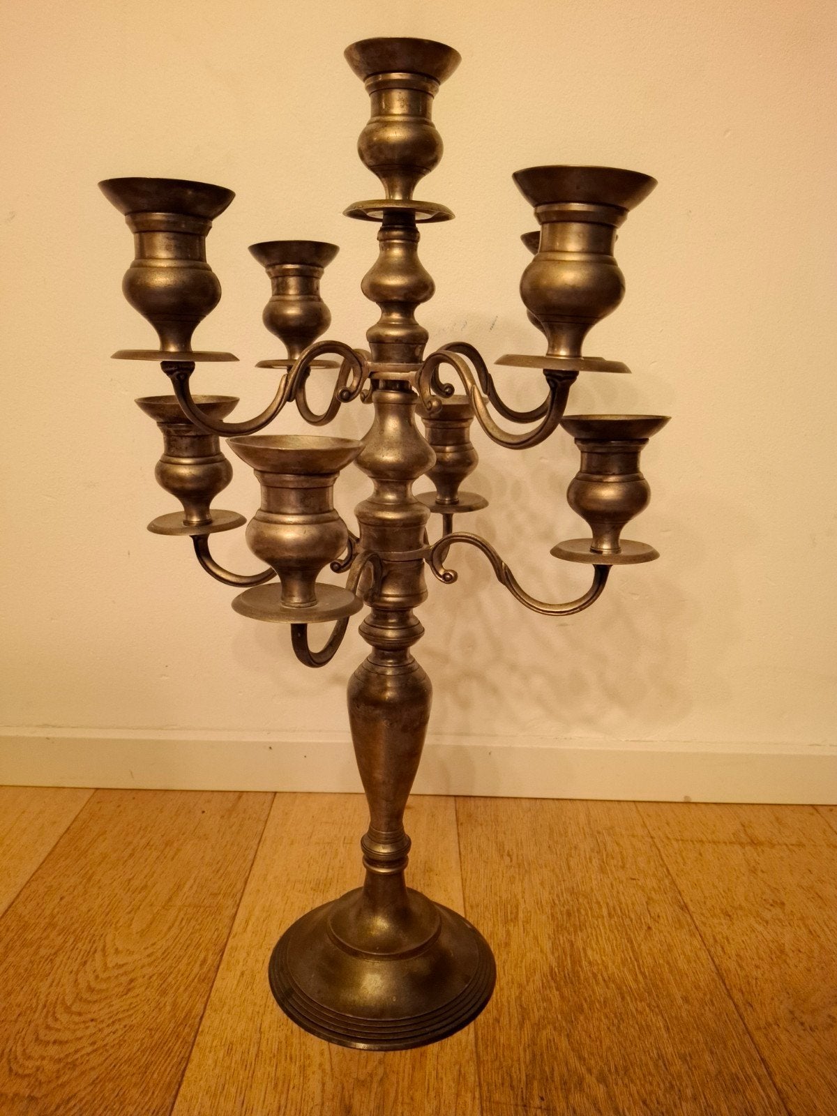 Grote messing kandelaar met 9 armen, Antiek en Kunst, Ophalen of Verzenden
