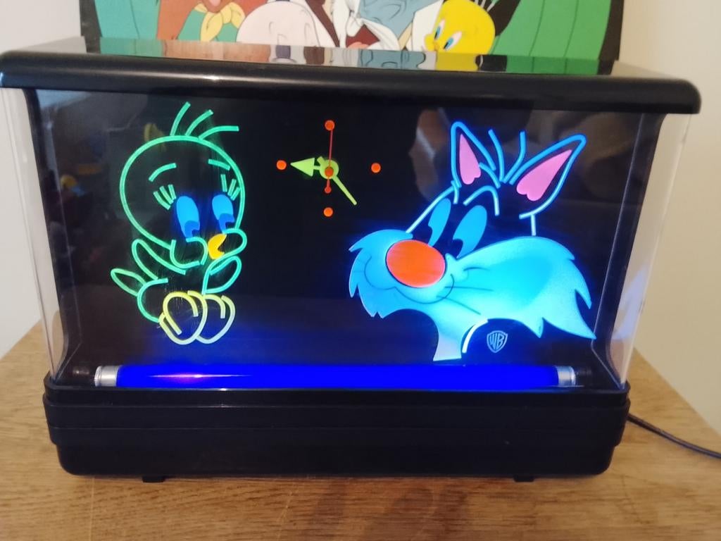 Sylvester en tweety Warner Bros neon lamp met klokje, Ophalen of Verzenden