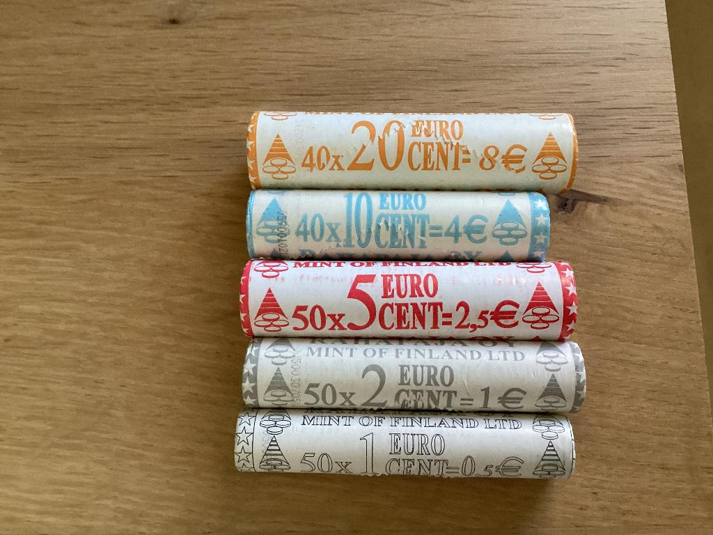 5 muntrollen Finland 2001 1 ct , 2 ct , 5 ct , 10 ct , 20 ct, Postzegels en Munten, Munten | Europa | Euromunten, Ophalen of Verzenden