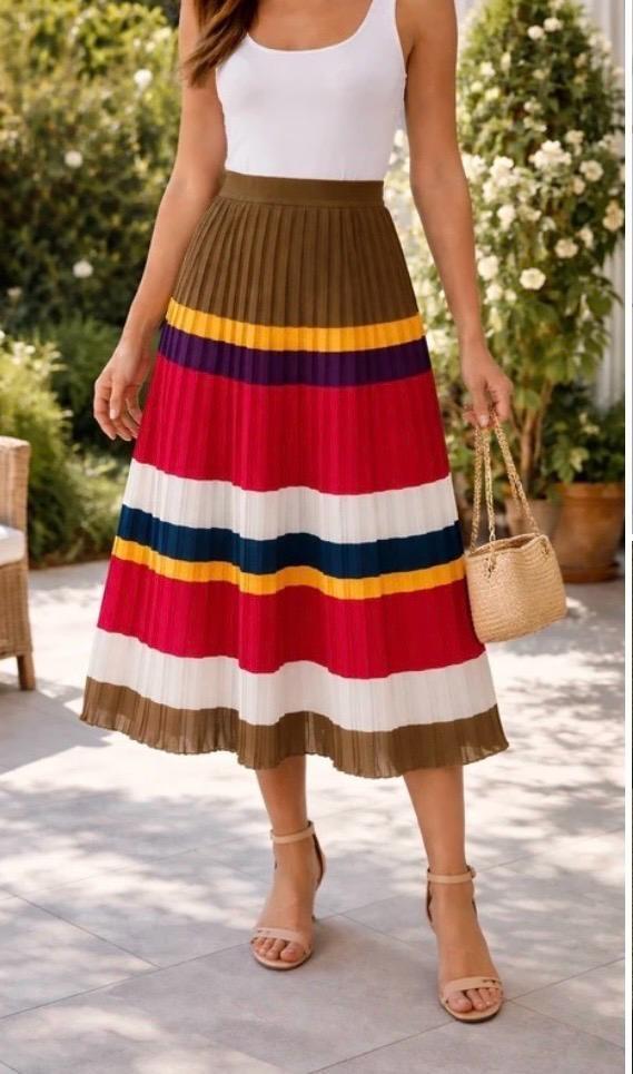 Mango Casual Plissé Rok Gestreepte Midi Maat S, Mango, Ophalen of Verzenden, Zo goed als nieuw, Maat 36 (S)