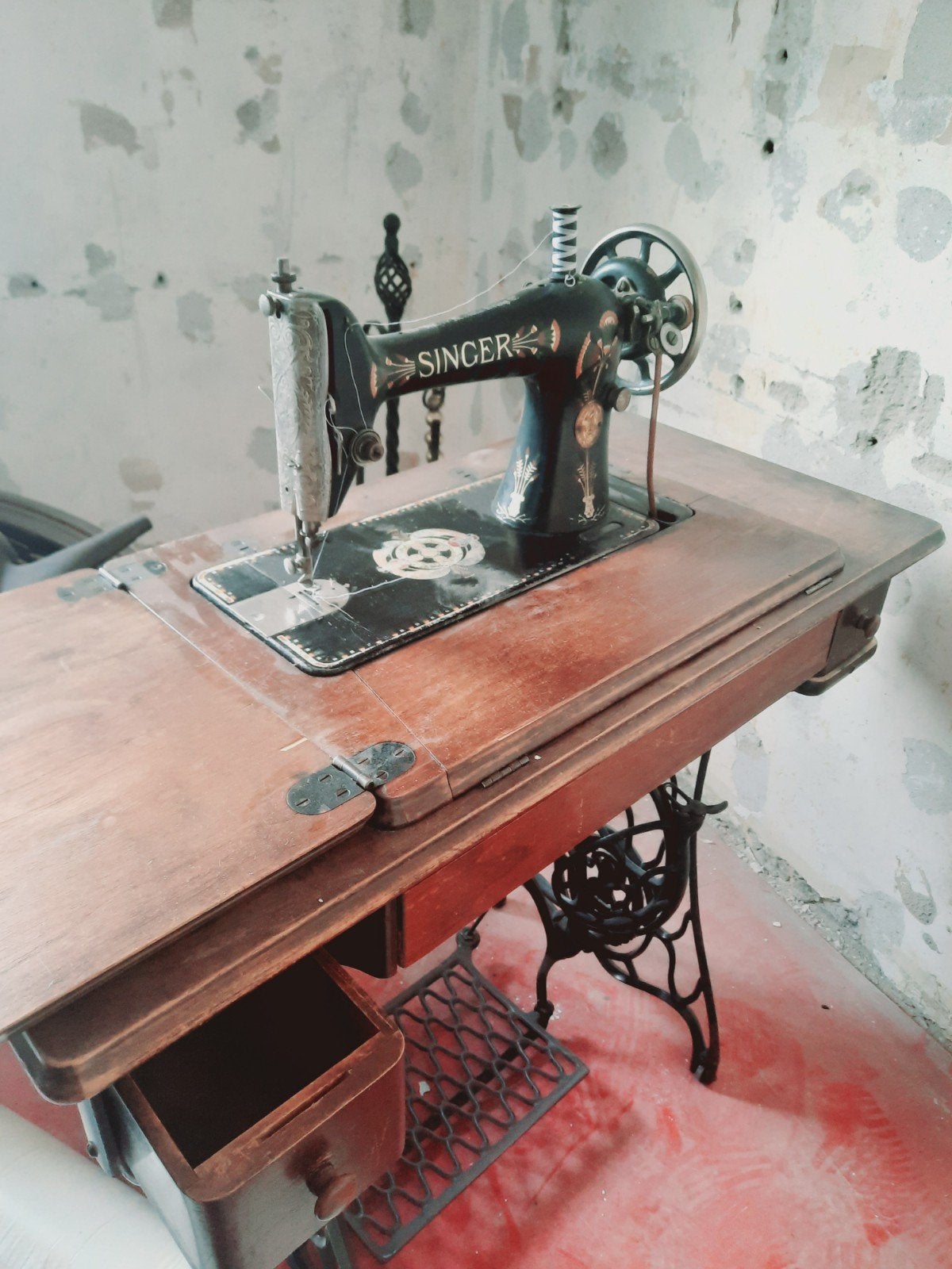 Antieke Singer trapnaaimachine - Brocante, Ophalen