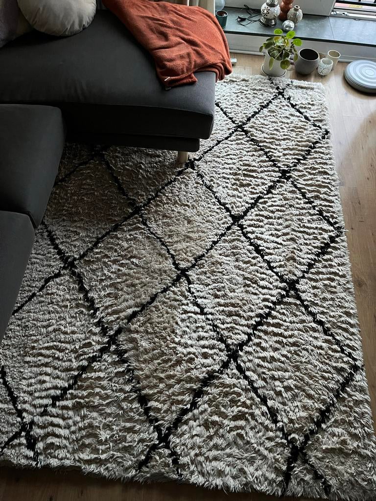 Westwing Vloerkleed - Zwart/Wit Ruitpatroon, Ophalen, Gebruikt, Wit, 150 tot 200 cm