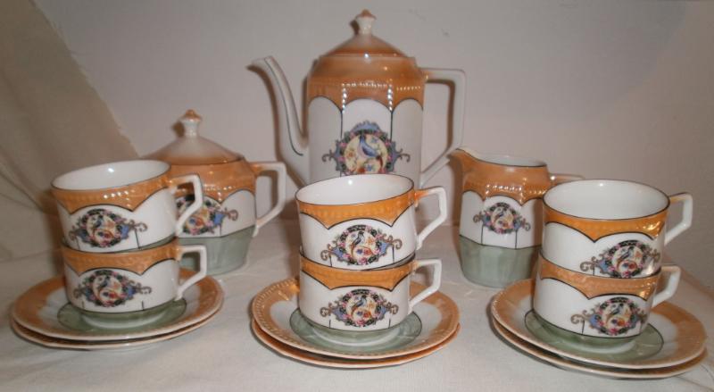 Antiek porselein thee/koffie servies, Ophalen of Verzenden
