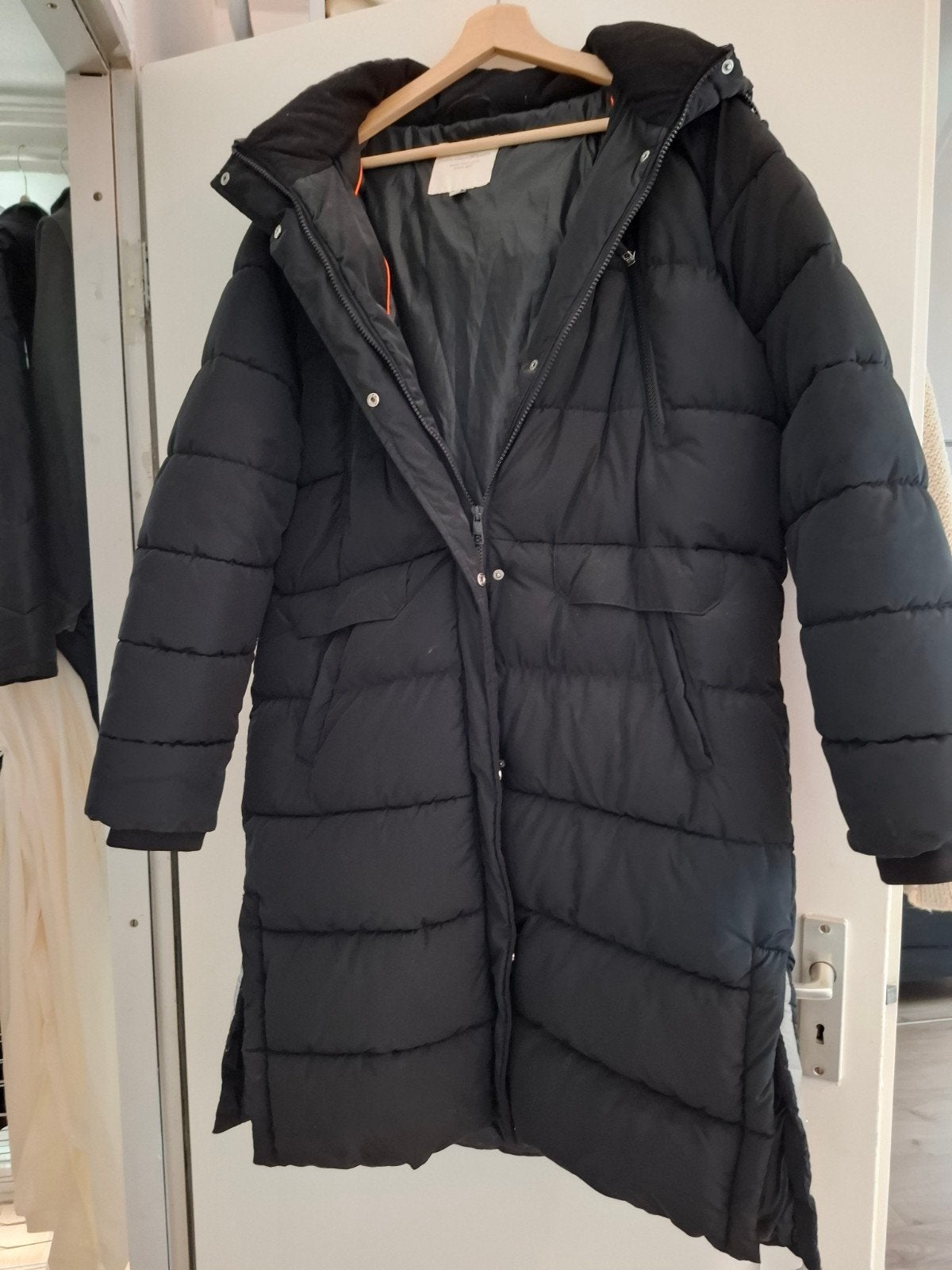 Tom Tailor Denim lange zwarte winterjas, maat XL, Zwart, Maat 46/48 (XL) of groter, Ophalen of Verzenden, Zo goed als nieuw