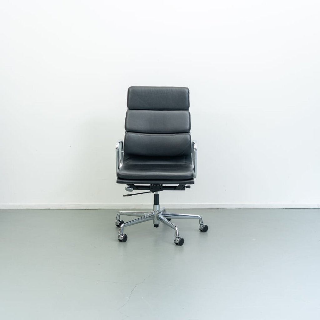 Vitra Eames EA 219 Bureaustoel Zwart Leer - Chroom, Niet ingevuld, Zo goed als nieuw, Niet ingevuld, Niet ingevuld