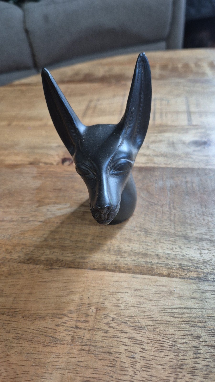 Massief Stenen Anubis Hoofd - Handgesneden Speksteen, Minder dan 20 cm, Buste, Ophalen of Verzenden, Handgemaakt