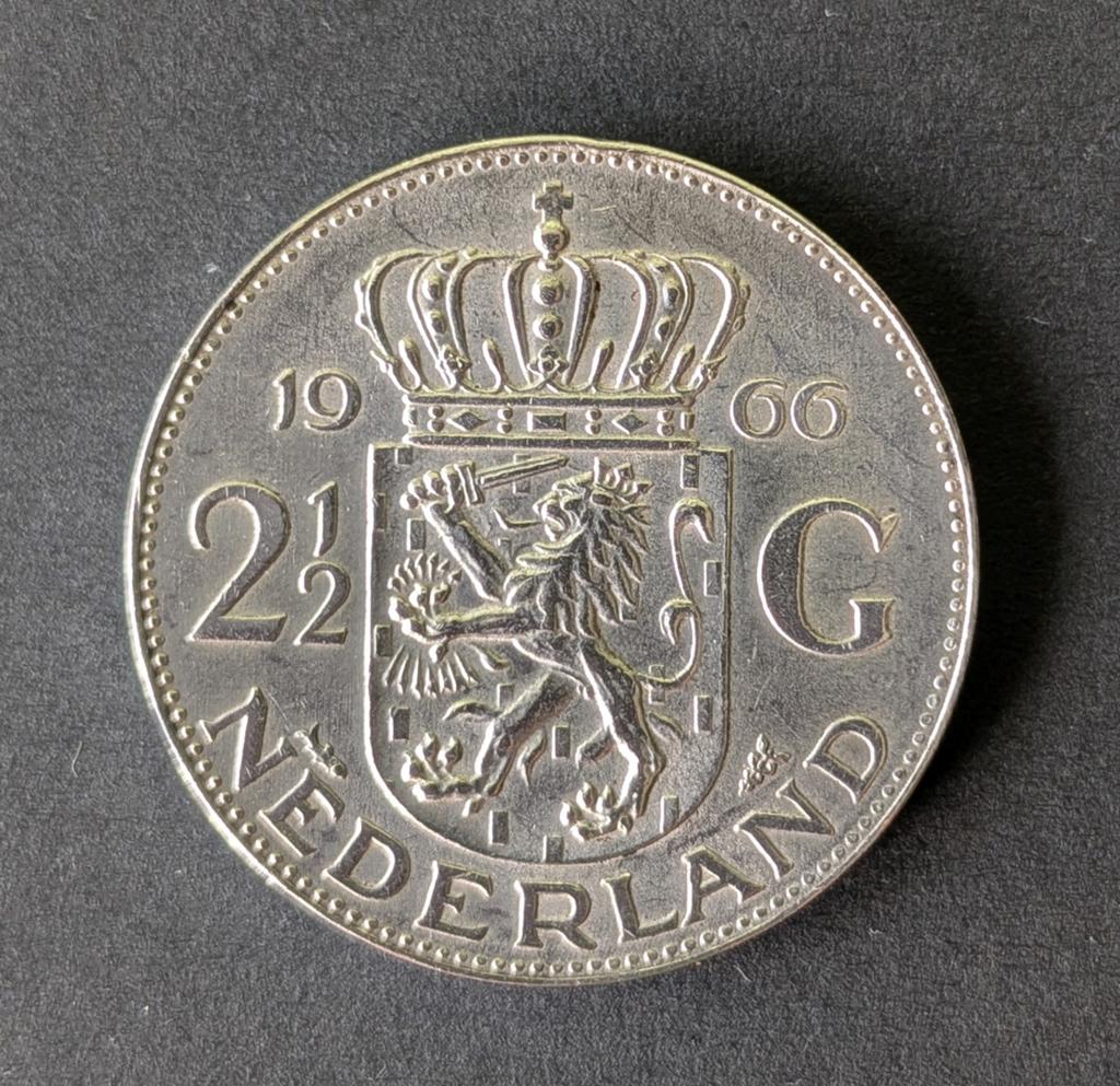 Zilveren 2,5 gulden munt Juliana 1966, Ophalen, Koningin Juliana, Zilver, Losse munt