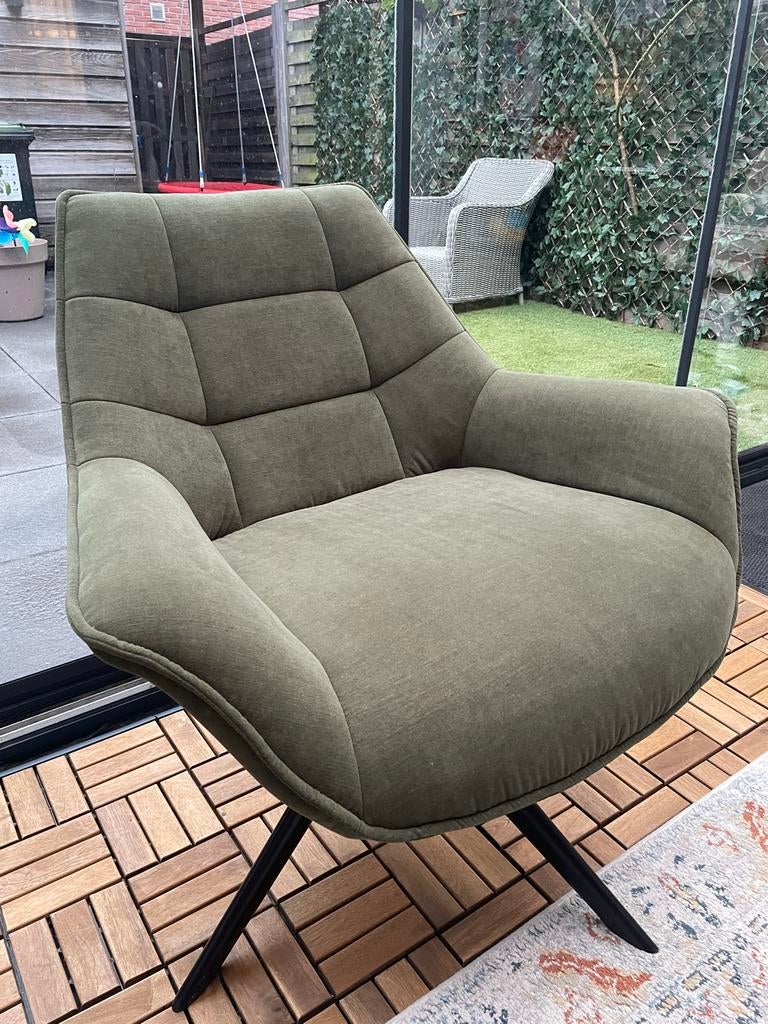 Vente-unique Draaifauteuil CANATO - Olijfgroen Stof, Huis en Inrichting, Fauteuils, Ophalen, Zo goed als nieuw, Stof, 75 tot 100 cm