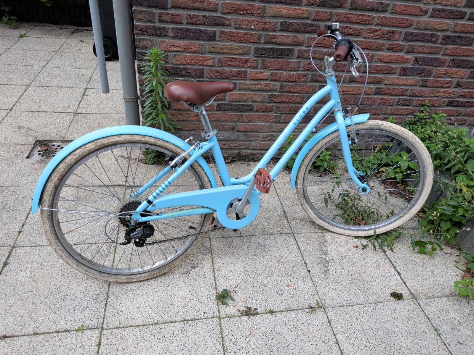Lichtblauwe Elops stadsfiets met versnellingen, Fietsen en Brommers, Velgrem, Versnellingen, Ophalen of Verzenden, Elops