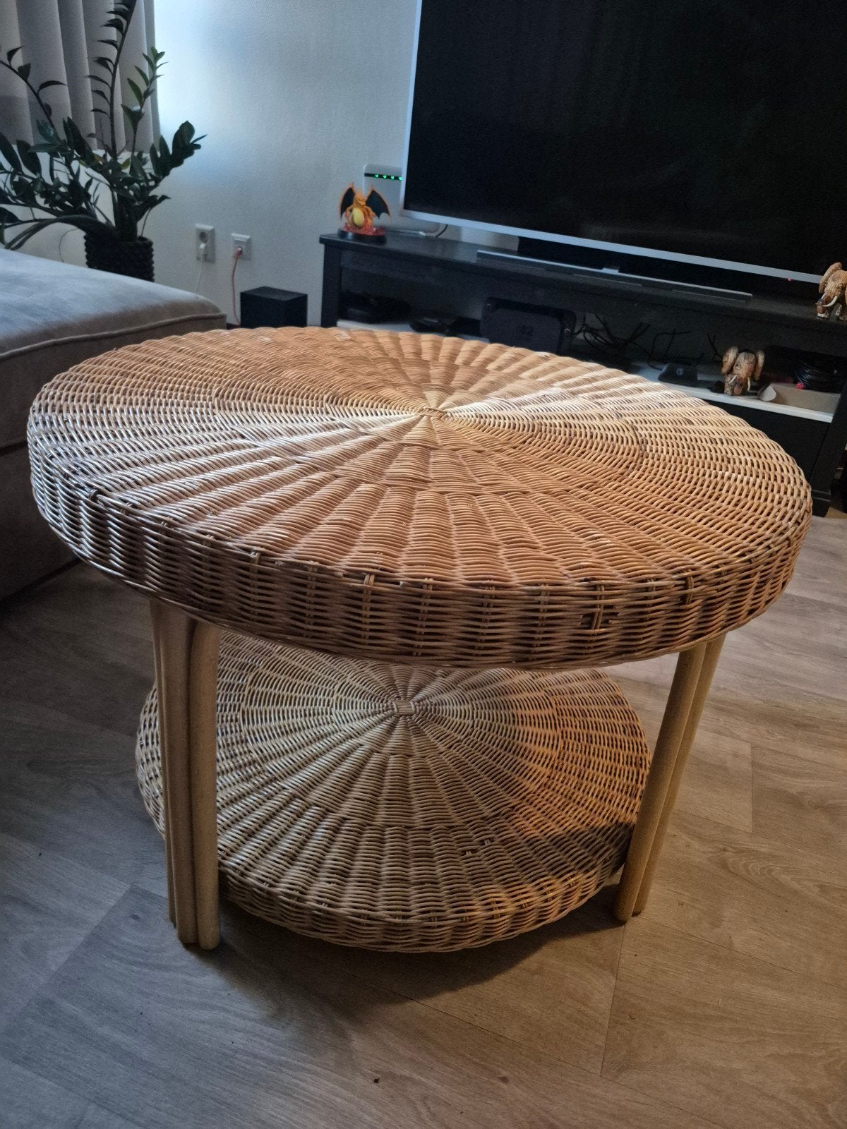 Rotan salontafel met glazen blad, Ophalen, 50 – 75, Gebruikt, 50 tot 100 cm