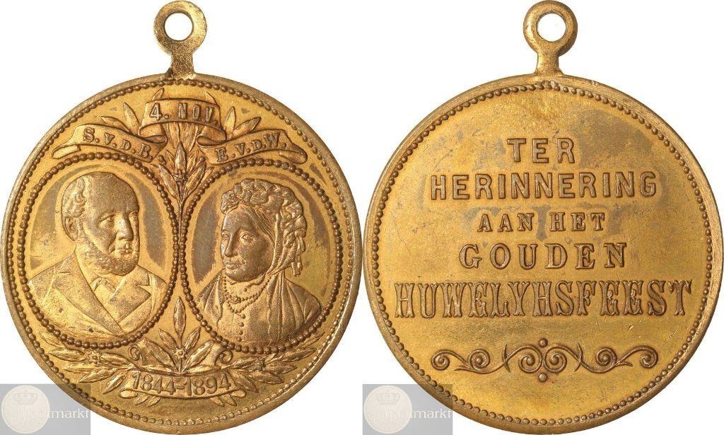 Historiepenning - 4 november 1894 'Gouden Huwelijk', Ophalen of Verzenden, Overige materialen, Nederland