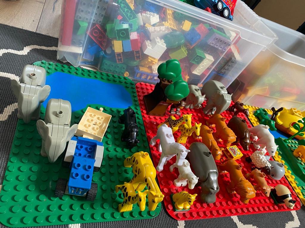 Duplo drie grote bakken divers, Ophalen, Gebruikt, Duplo