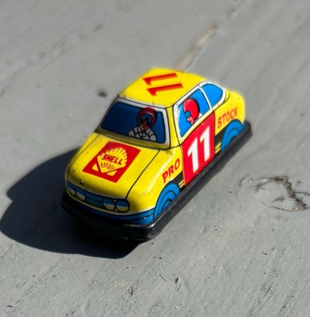 Vintage Shell #11 Pro Stock blikken speelgoedauto wrijvings, Antiek en Kunst, Ophalen of Verzenden