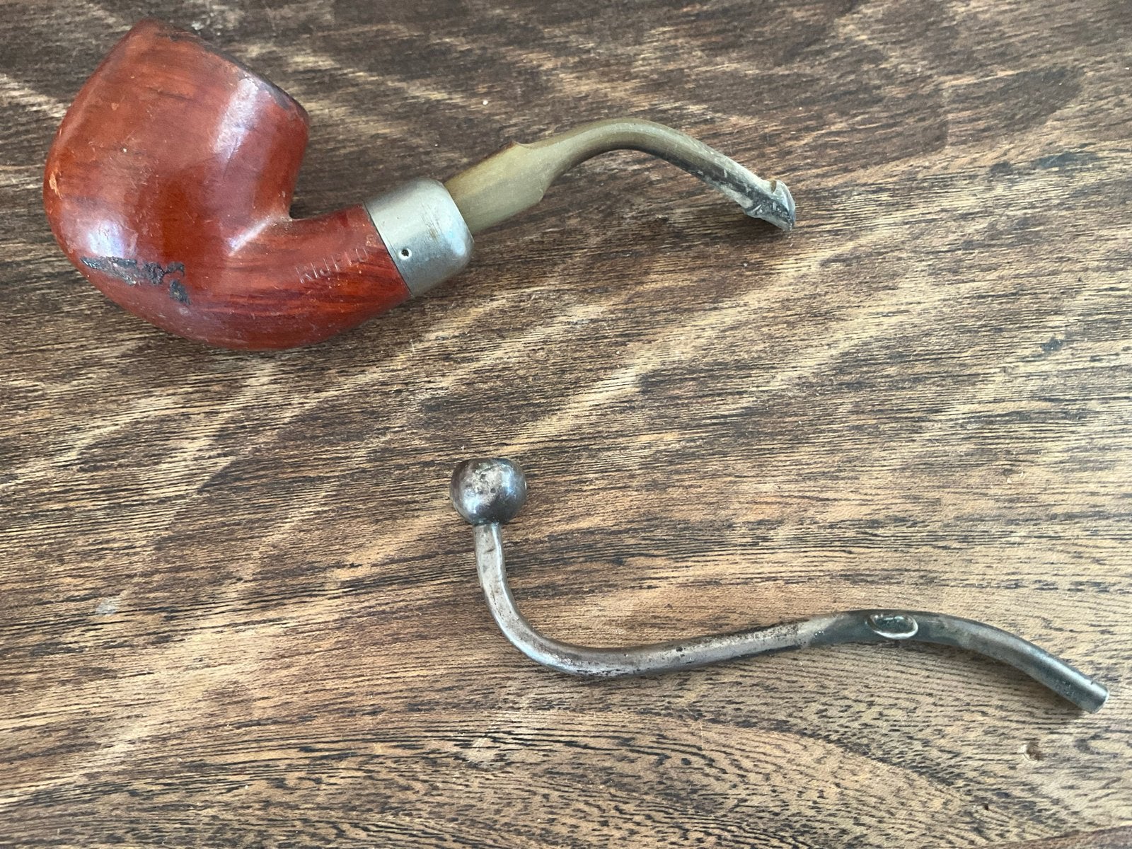 Vintage houten pijp met metalen mondstuk, Verzamelen, Ophalen of Verzenden, Gebruikt, (Water)pijp