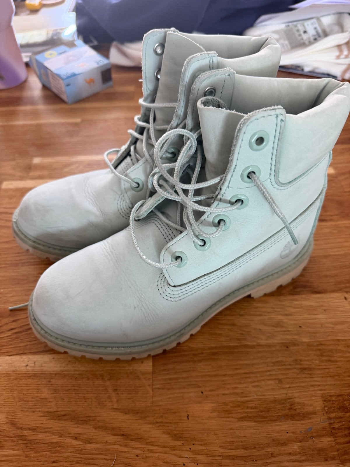 Timberland laarzen lichtblauw - maat 37.5, Ophalen, Gedragen, Overige kleuren, Lage of Enkellaarzen