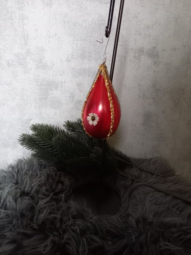 Oude Rode Kerstbal met Tinsel, Diversen, Gebruikt, -, -, Ophalen of Verzenden