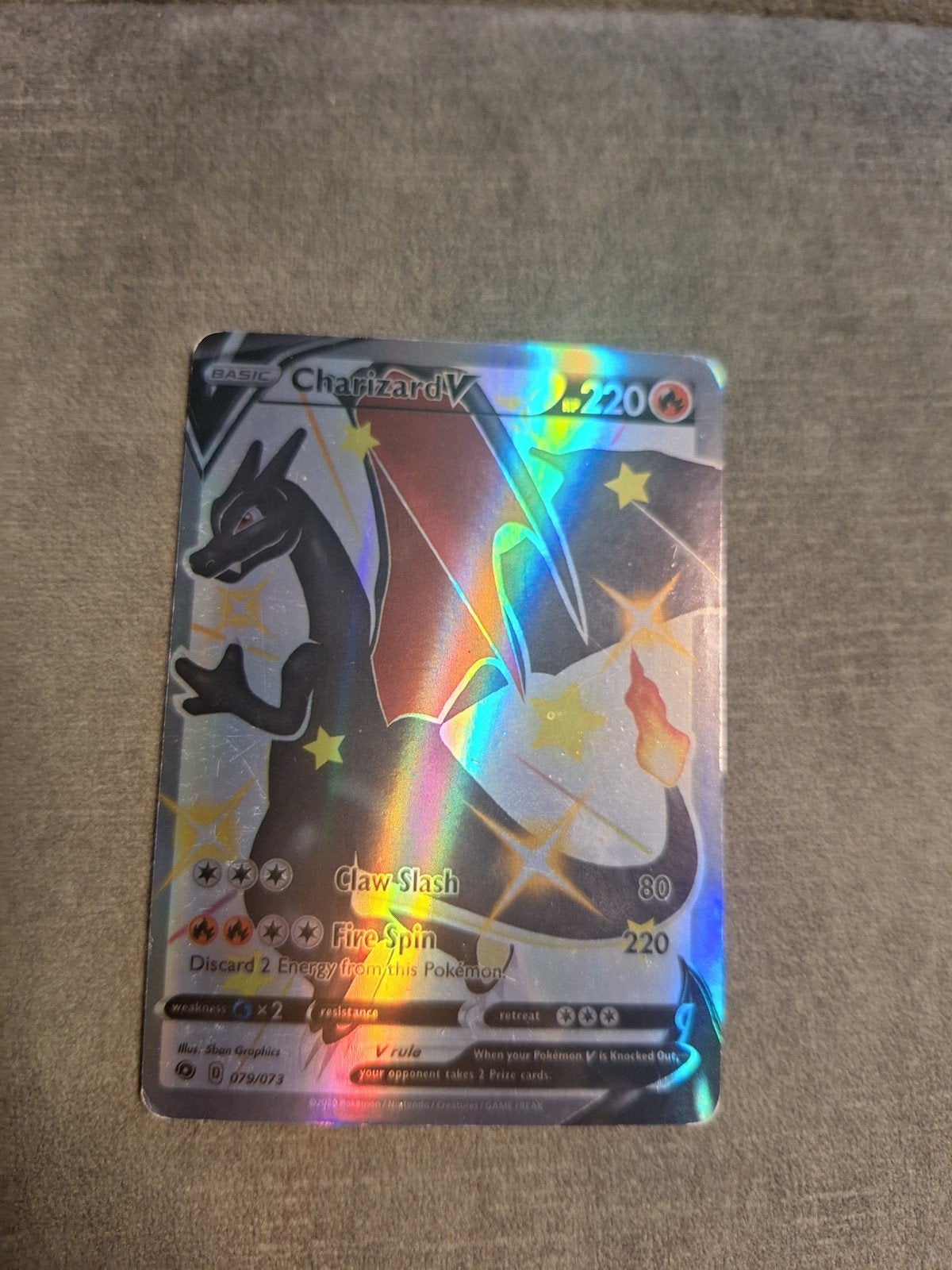 Pokémon Kaart Charizard V 079/073 Glanzend, Ophalen of Verzenden, Zo goed als nieuw, Losse kaart, Foil