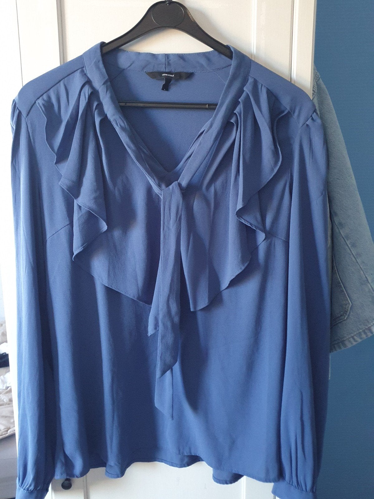 Vero Moda blouse met ruches en strik - Maat L, Blauw, Vero Moda, Maat 42/44 (L), Ophalen of Verzenden