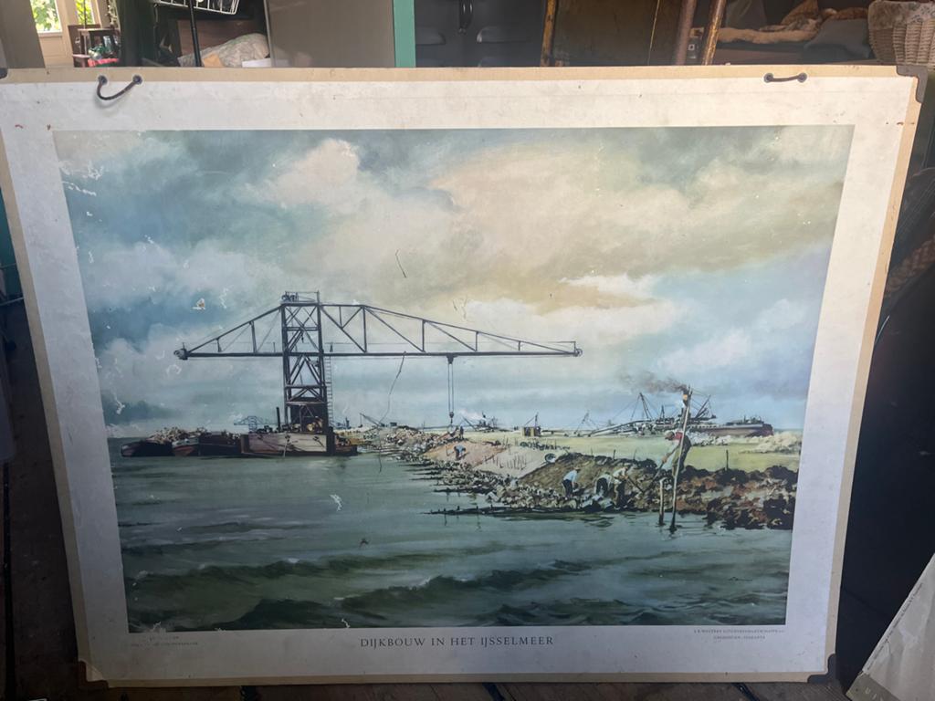 Vintage Poster: Dijkbouw in het IJsselmeer, Ophalen, Aardrijkskunde