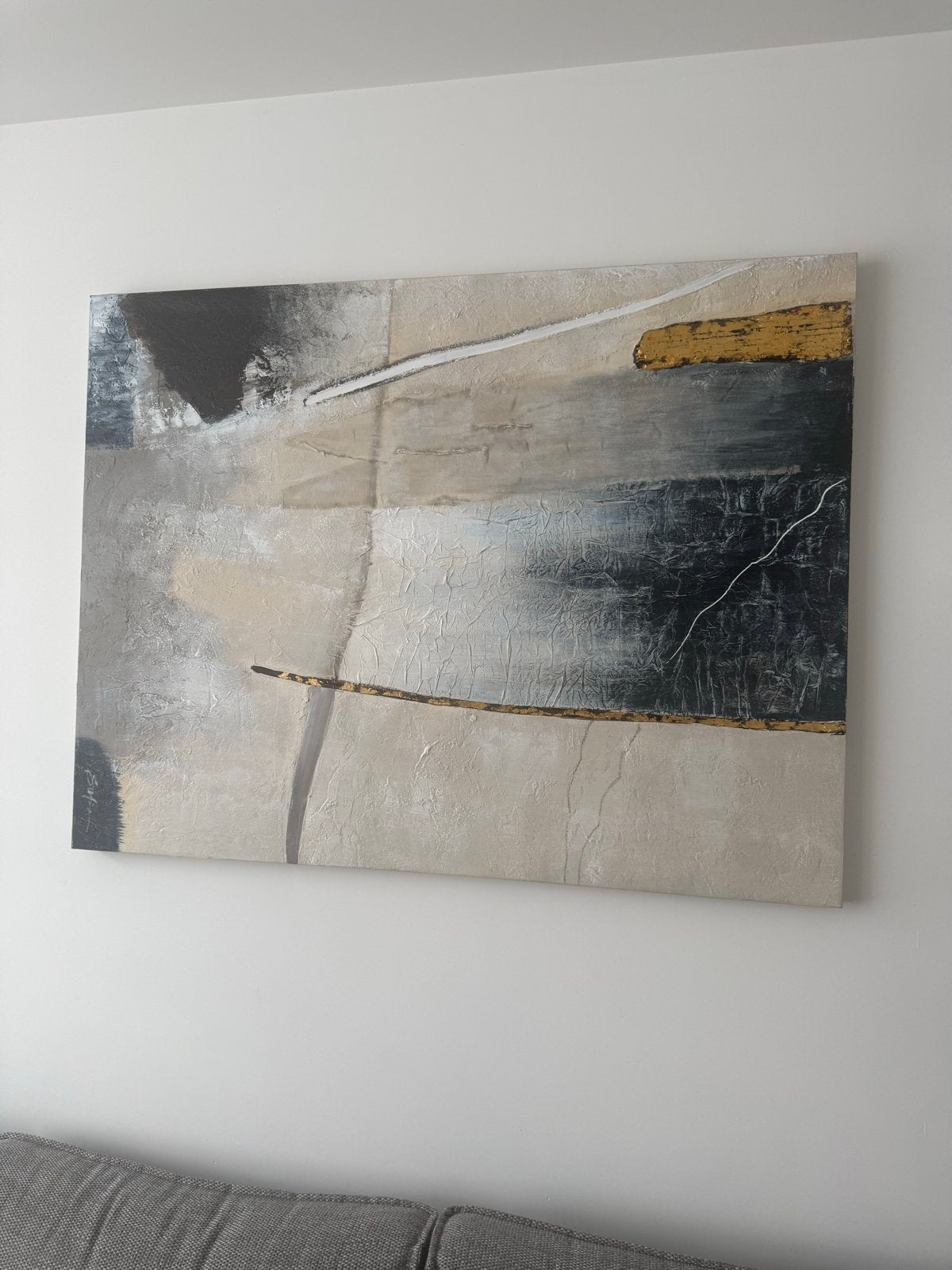 Abstracte kunst schilderij met textuur en goudaccenten, Ophalen