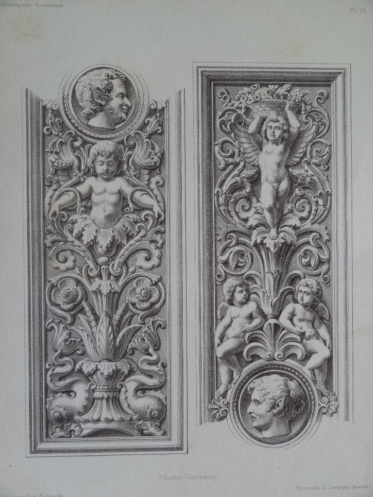 Lithos Pilaster kapitelen en versiering G. Severeyns Brussel, Antiek en Kunst, Kunst | Litho's en Zeefdrukken, Origineel, Verzenden