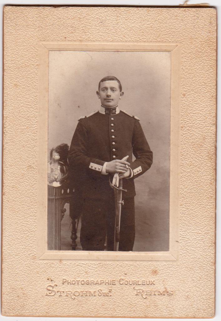 Antieke Cabinet Card Franse Cavalerie / Dragoons Reims WO1, Verzamelen, Militaria | Algemeen, Landmacht, Foto of Poster, Overige gebieden