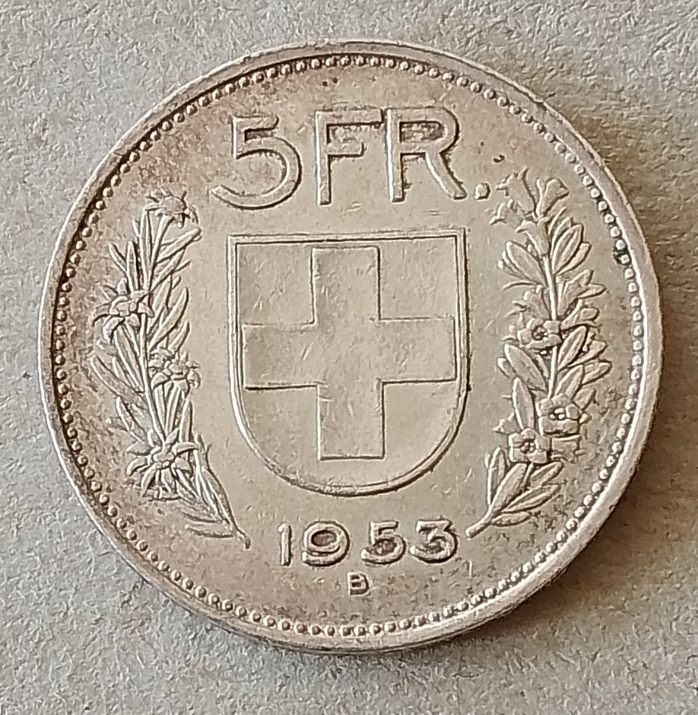 Zwitserland, 5 francs 1953, Ophalen of Verzenden, Overige landen, Losse munt, Zilver