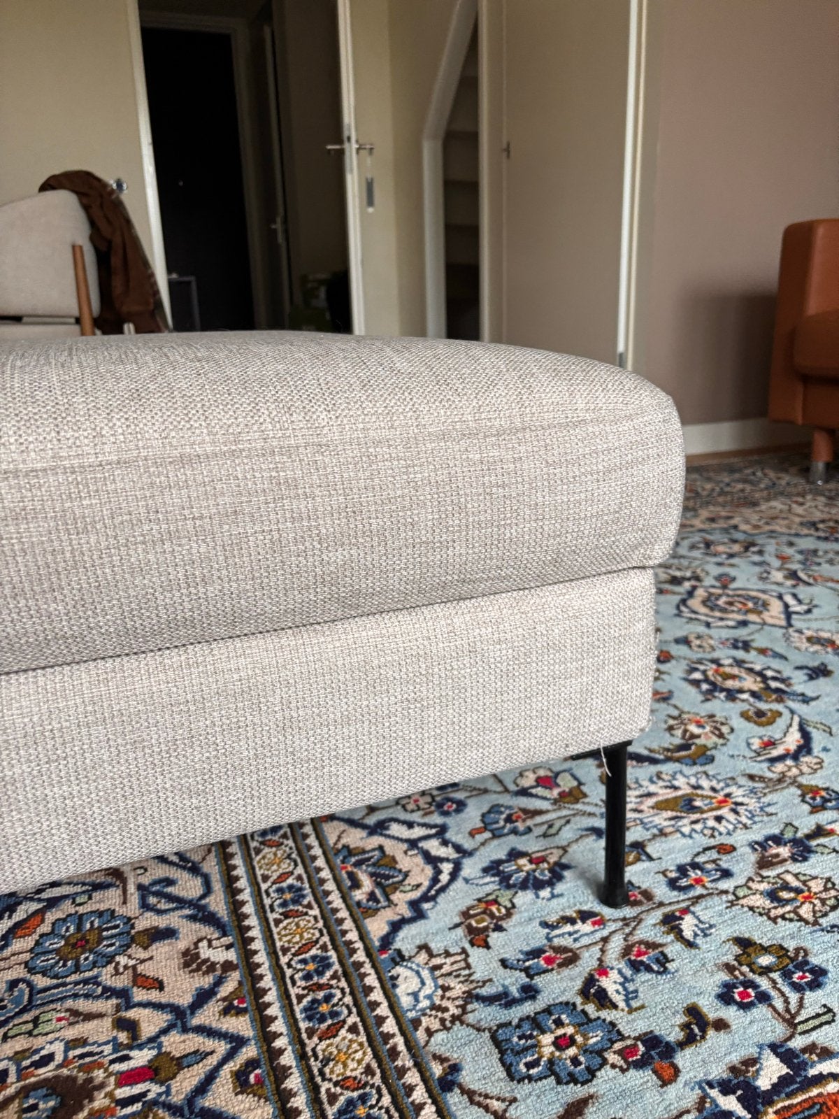 Westwing Cucita Voetenbank met opbergruimte - Lichtbeige, Ophalen, Gebruikt, Vierkant, Stof