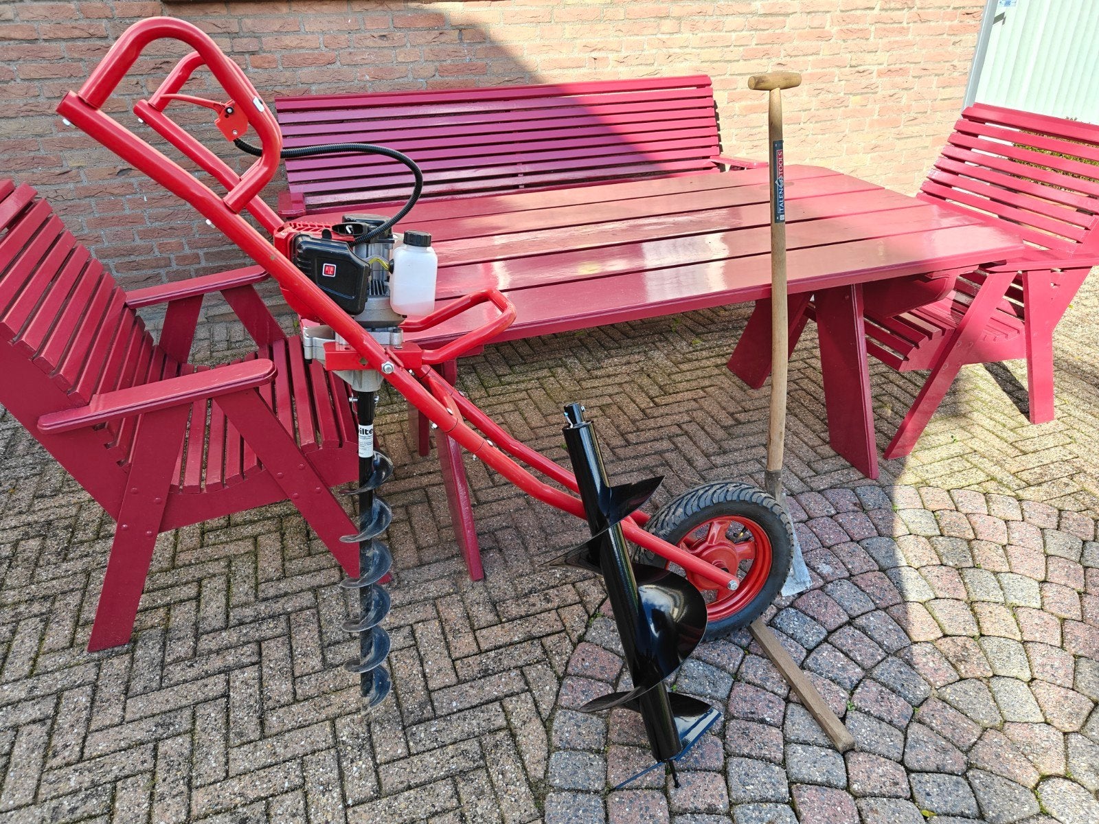 Grondboor met wagen, 300mm en 100mm boren + smalle schep, Ophalen, Gebruikt