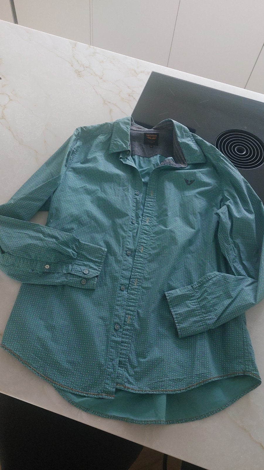 PME Legend Heren Blouse XXL Turquoise met Grijze Print, Ophalen, Zo goed als nieuw, Overige kleuren, PME Legend