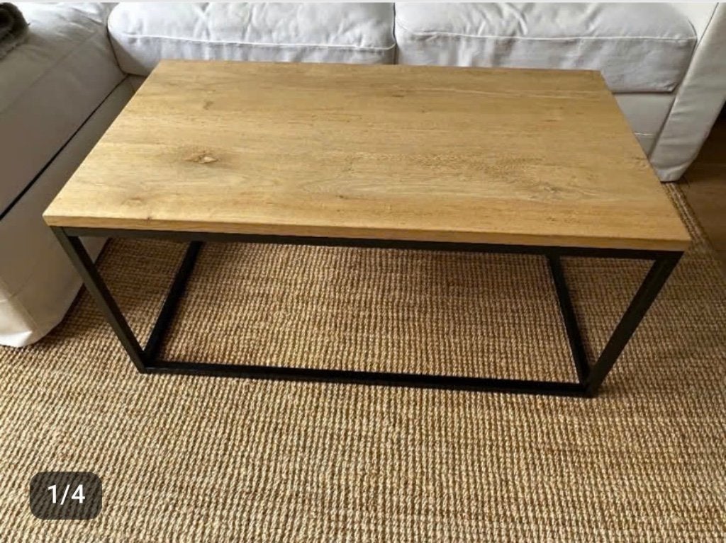 Salontafel Eikenhout en stalen frame, Ophalen, 100 tot 150 cm, Eikenhout, 50 tot 100 cm