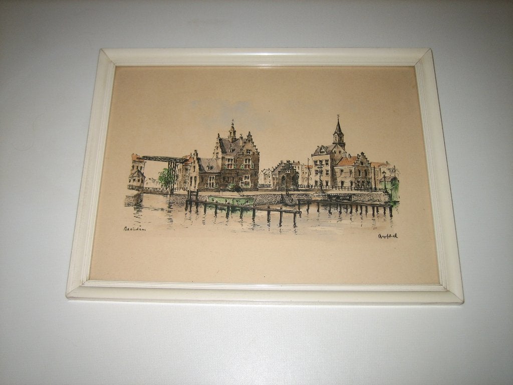 Vintage aquarel van Zaandam, Ophalen of Verzenden