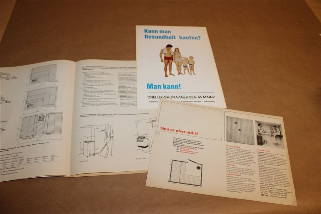 Marktplaats-titel: Finnjark & Drelux — Vintage Saunabrochure, Boeken, Ophalen of Verzenden, Gelezen