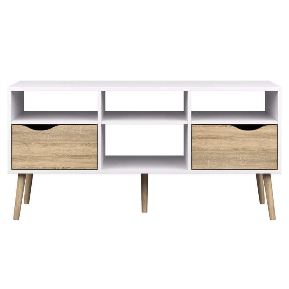 Nieuwe Tv-Dressoir Delta 6 Vaks Wit/Eiken, Ophalen, Nieuw, Overige houtsoorten, Modern Scandinavisch