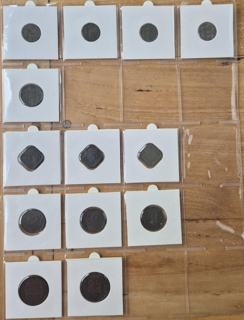 oorlogsgeld zink verschillende munten 1-2.5-5-10 en 25 cent, Verzenden, Koningin Wilhelmina, Zilver
