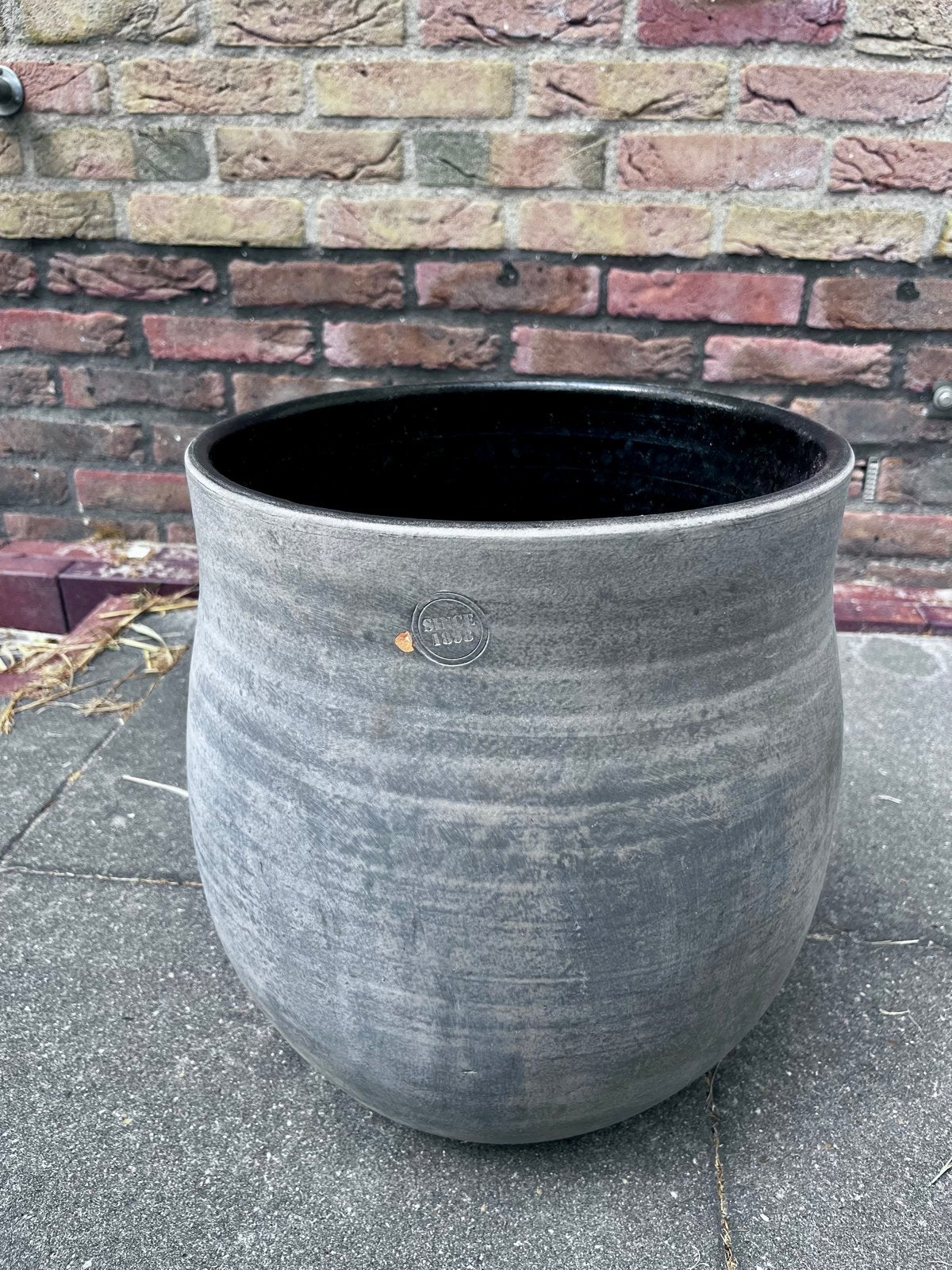Grijze bloempot, 35cm hoog, 30cm diameter, Gebruikt, Rond, Binnen, Minder dan 40 cm