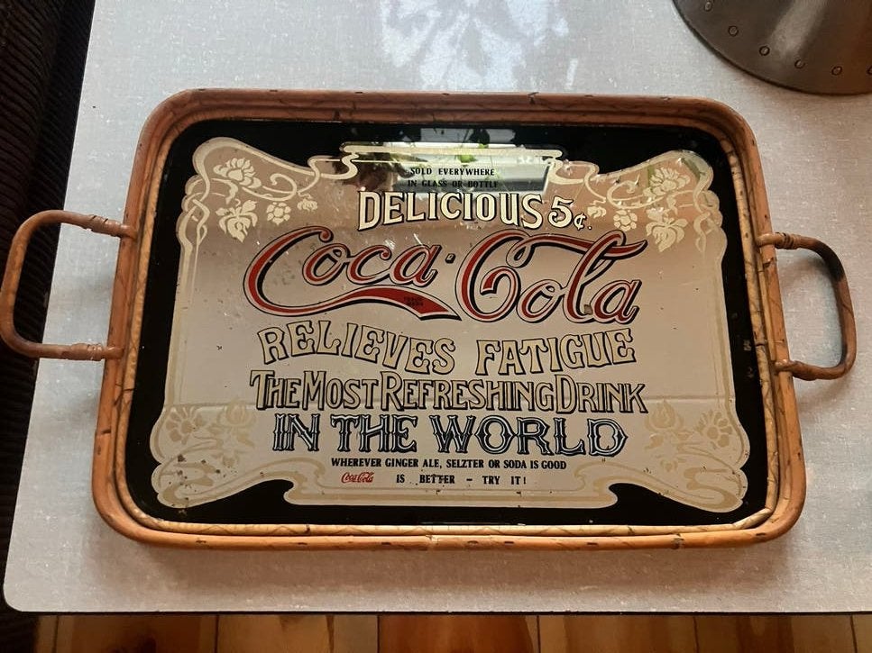 Vintage Coca-Cola dienblad spiegel bamboe, Ophalen of Verzenden