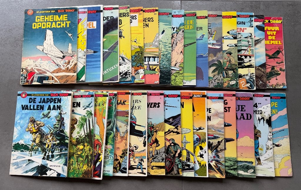 Mooie partij van 31 Buck Danny stripboeken  – Jaren 60/70/80, Gelezen, Ophalen of Verzenden, Diverse tekenaars en schrijvers, Meerdere stripboeken