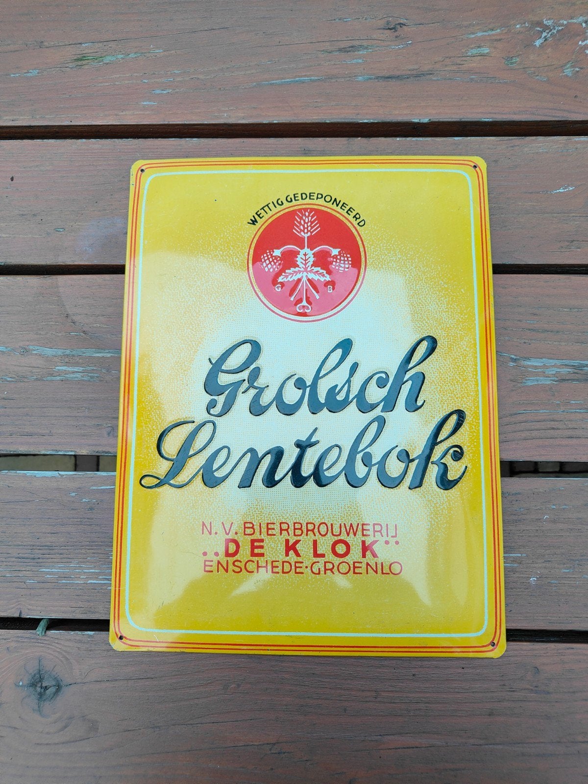 Vintage Grolsch Lentebock Reclamebord, Ophalen of Verzenden, Gebruikt, Reclamebord, Plaat of Schild, Grolsch
