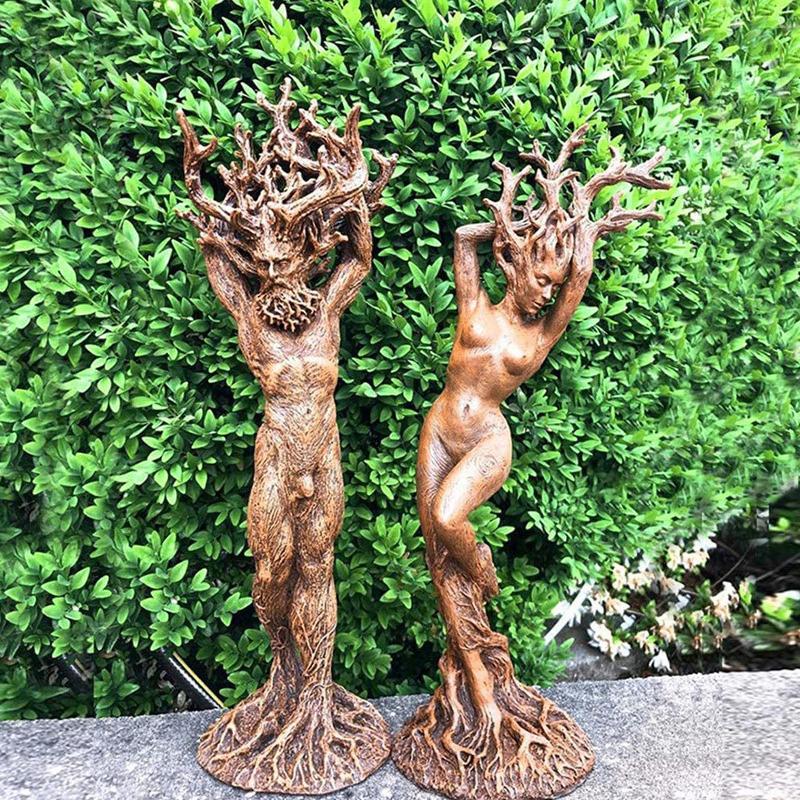 Man & Vrouw Houten Beeld / Tuin Tuinbeeld Bos Godin Elf God, Tuin en Terras, Verzenden, Nieuw, Overige materialen, Mensenbeeld