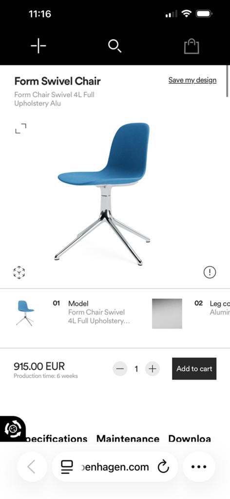 4 Normann Form Swivel Design draaistoelen, alu-stof, Ophalen, Blauw, Vier, Overige materialen