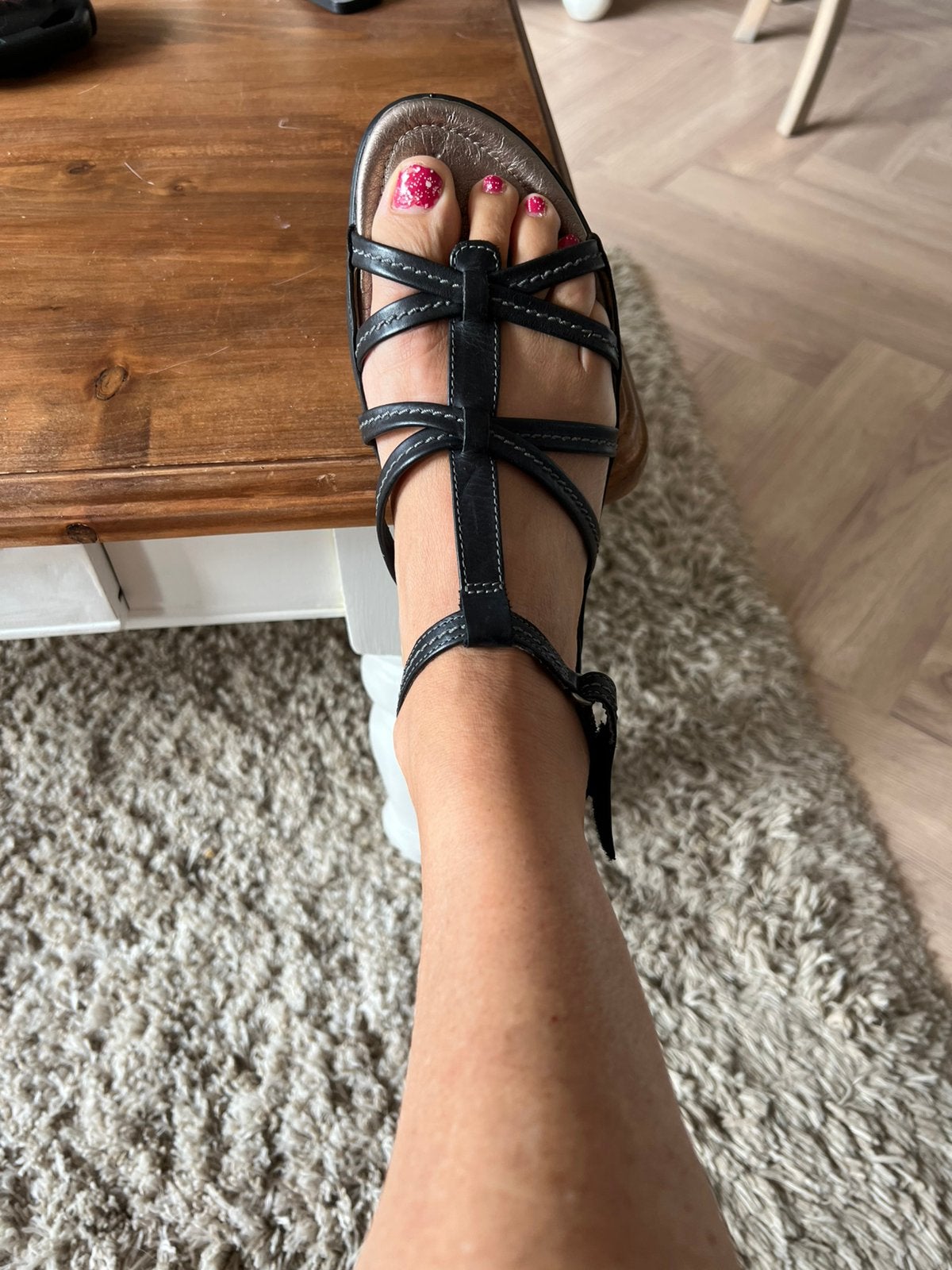 Nwst Zwarte leren ecco sandalen, 39, Ophalen of Verzenden, Zo goed als nieuw, Zwart, Sandalen of Muiltjes
