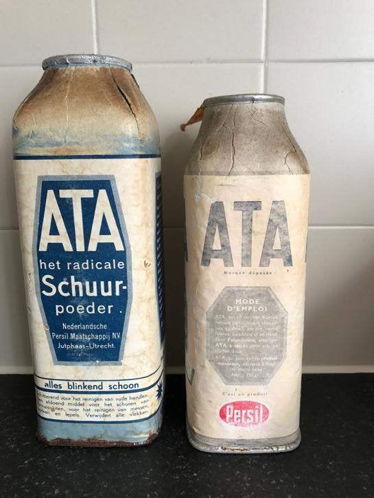 Vintage ATA Schuurpoeder Blikken (2 stuks) brocant, Antiek en Kunst, Ophalen