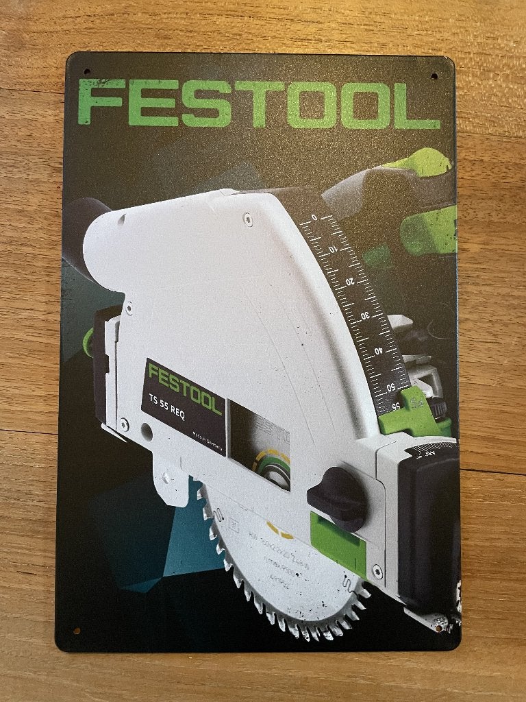 Festool invalzaag TS 55 REQ metalen reclamebord (Old Look), Verzamelen, Www.pand50.nl, Reclamebord, Nieuw, Ophalen of Verzenden