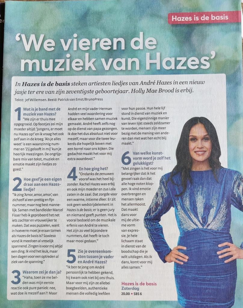 Holly Mae Brood: Hazes is de basis. Artikel uit 2022, Ophalen of Verzenden, 1980 tot heden, Nederland, Knipsel(s)