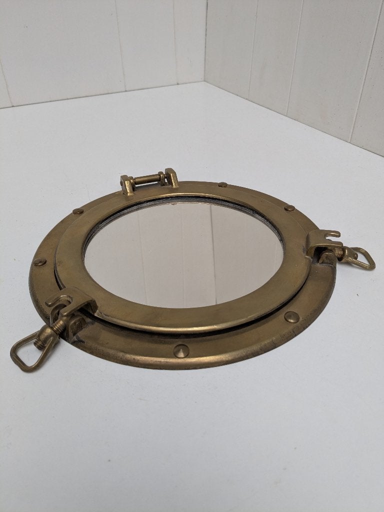 Messing Patrijspoort Spiegel – Maritieme Decoratie (25 cm), Rond, Zo goed als nieuw, Metaal, Geschikt voor wandmontage