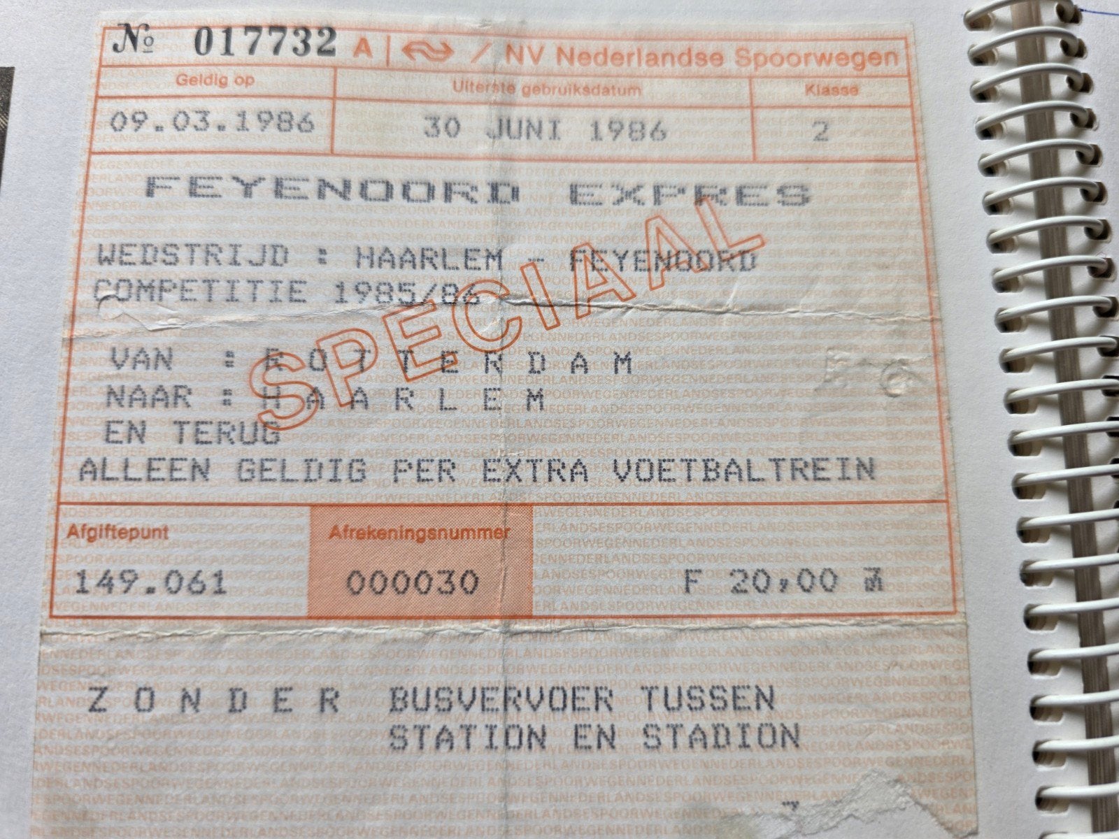 Voetbalticket  Haarlem-Feyenoord  1-1., Eén persoon, September