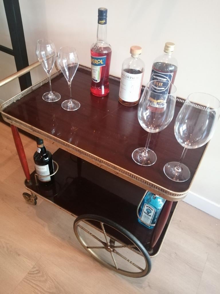 OUDE JAREN 60 ITALIAANSE BAR CART SERVEERWAGEN TROLLEY., Ophalen