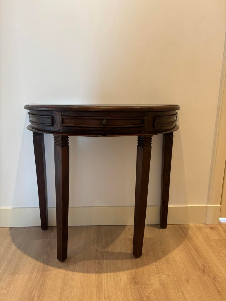 Antieke bijzettafel met lade - Donker hout 80x39, Huis en Inrichting, Tafels | Sidetables, Ophalen, 50 tot 100 cm, Zo goed als nieuw