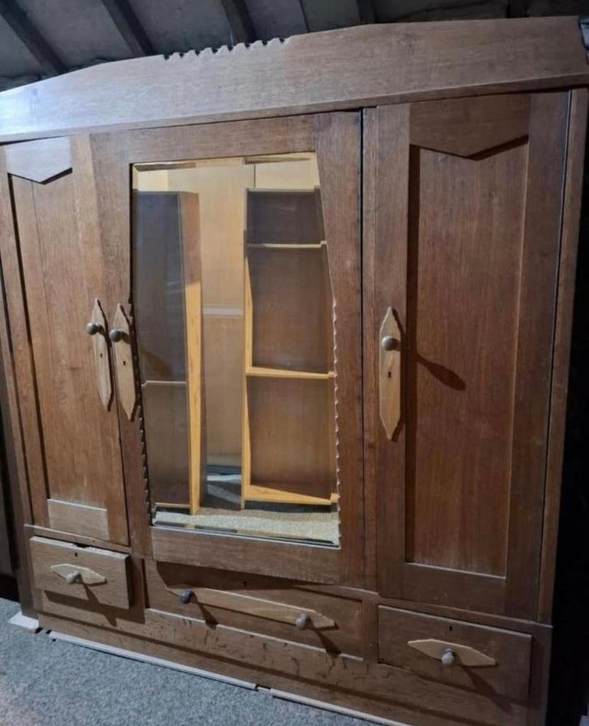 Fraaie Art Deco Amsterdamse school hang/leg linnenkast, Huis en Inrichting, Kasten | Kledingkasten, Gebruikt, 150 tot 200 cm, Eikenhout